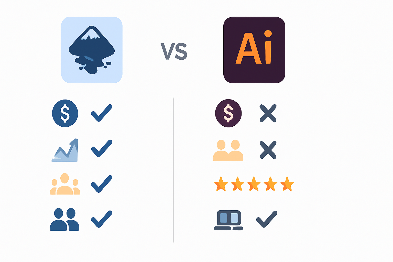 Infografía comparativa Inkscape vs Illustrator - diseño vectorial