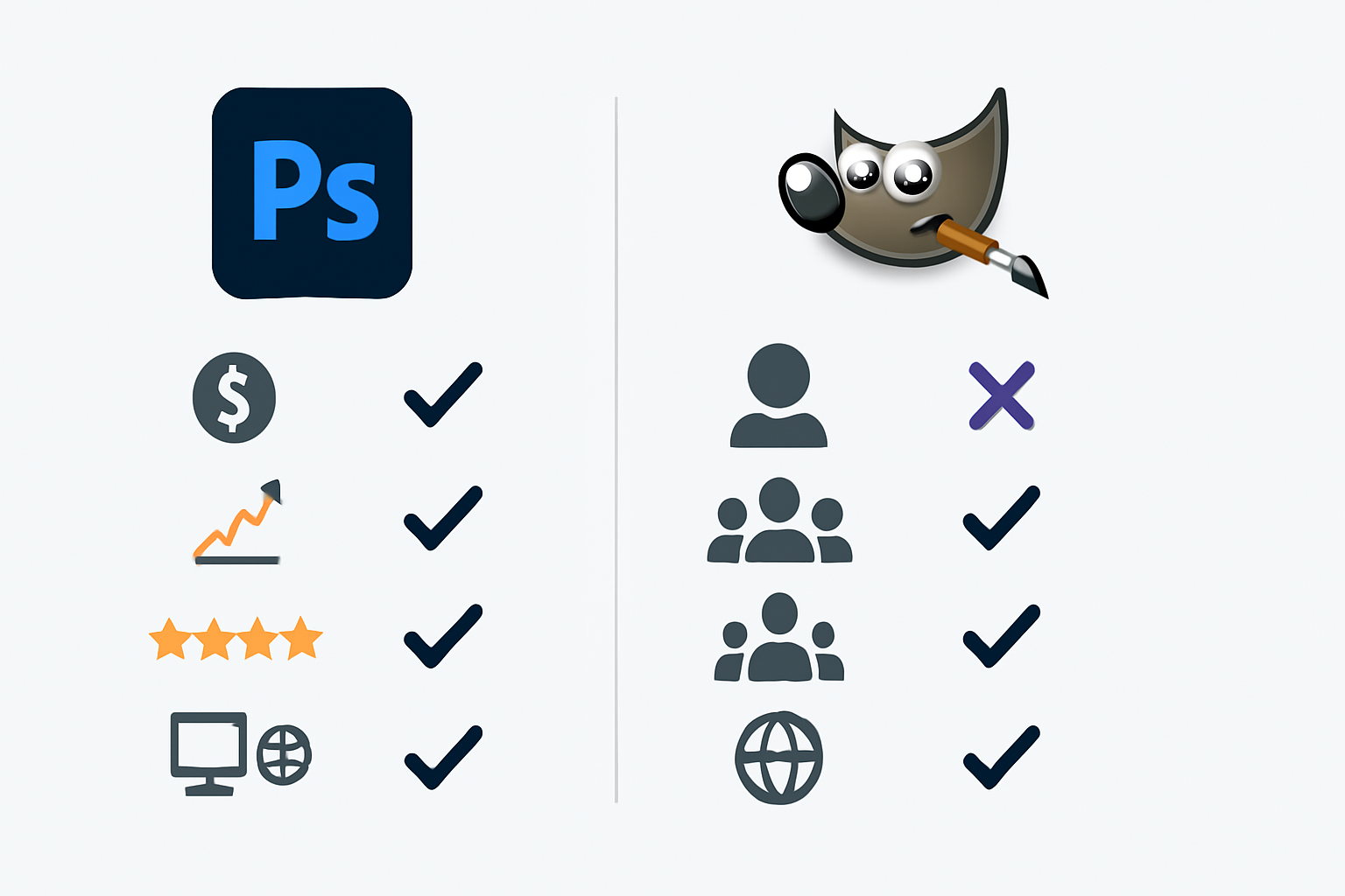 Infografía comparativa Photoshop vs GIMP - edición de imágenes