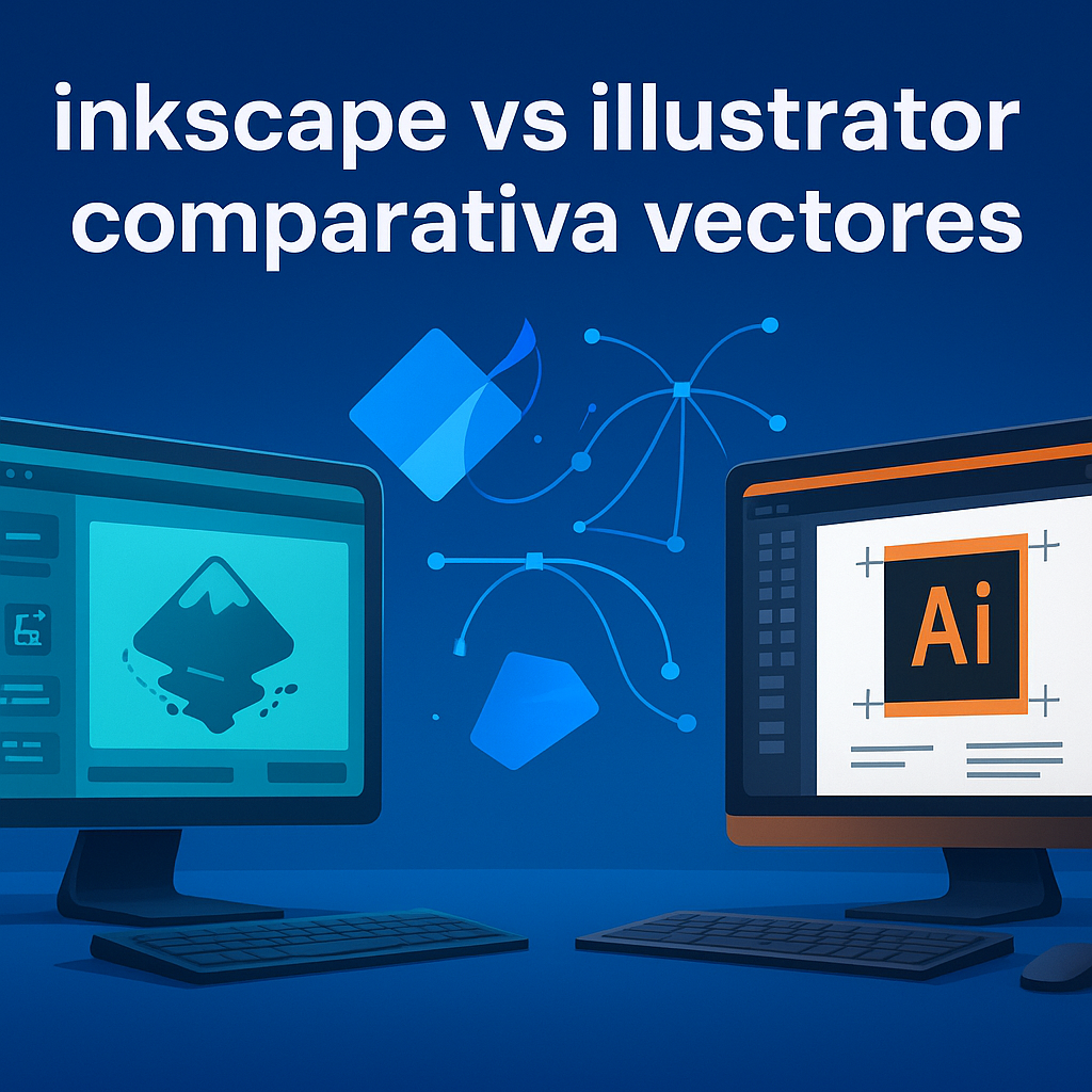 Professional blog header illustration contrasting two leading vector design platforms for Latin American creatives, showing digital workspaces and modern branding elements.
