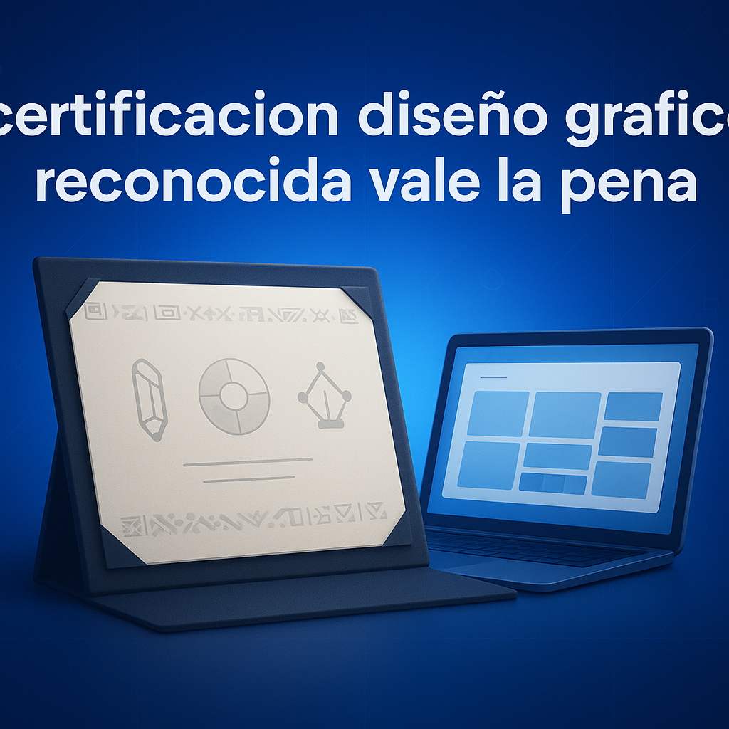 Header image showing a professional digital certificate and design portfolio on a modern tech background, representing the benefits of accredited graphic design qualifications in Latin America.