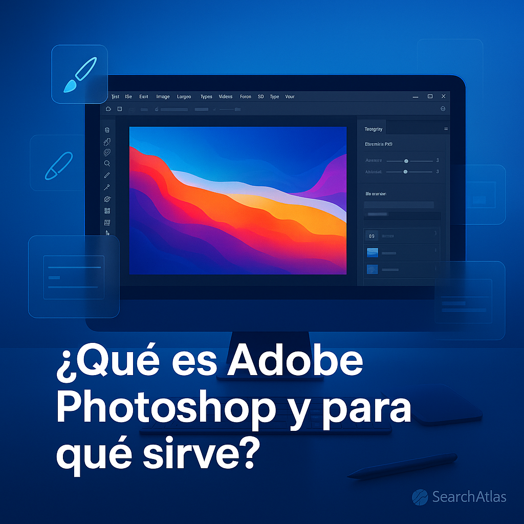 Header image depicting a modern digital workspace with a computer monitor displaying photo editing software, surrounded by design tool icons and a blue gradient background, representing digital image creation and editing for graphic designers.