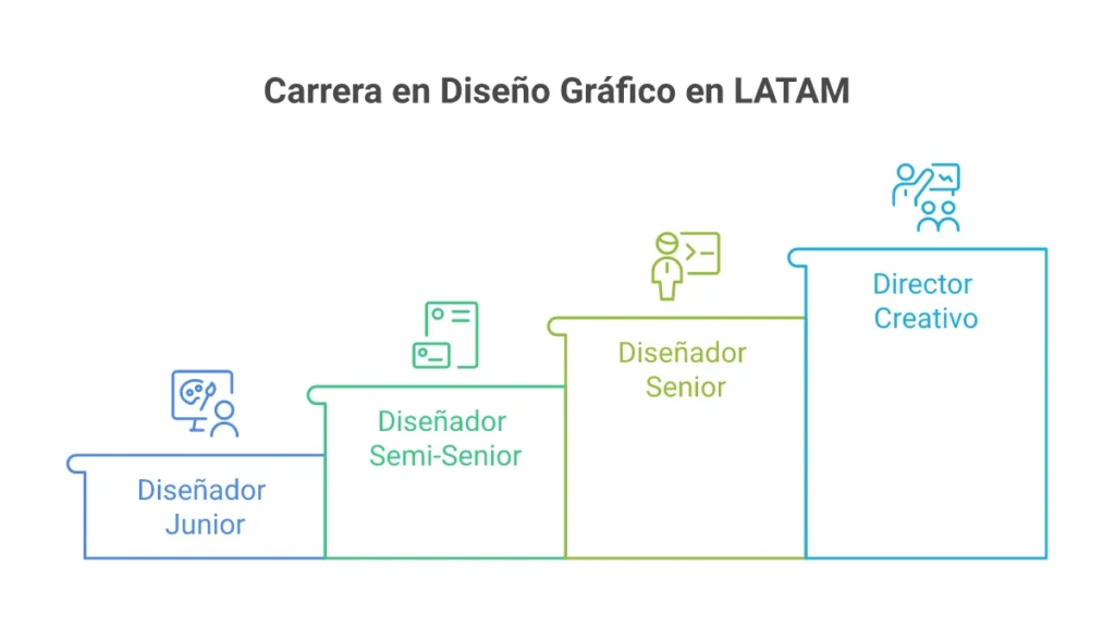 Infografía oficial Napkin AI sobre la escala de sueldos y tarifas de diseño gráfico en Latinoamérica según nivel de experiencia